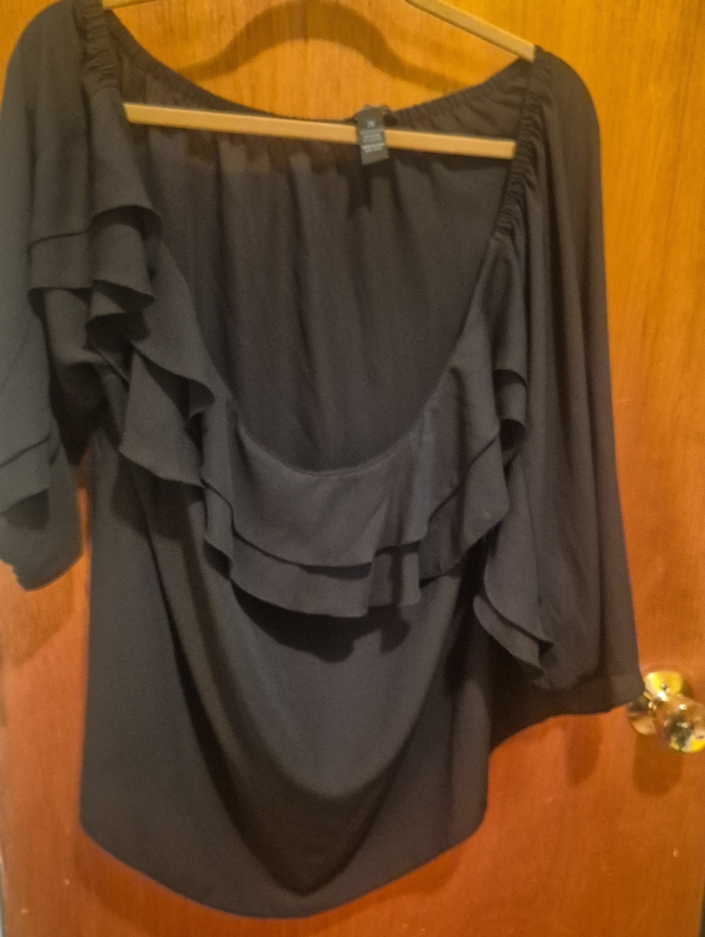 INC International Concepts Black Off-Shoulder Ruffle Blouse